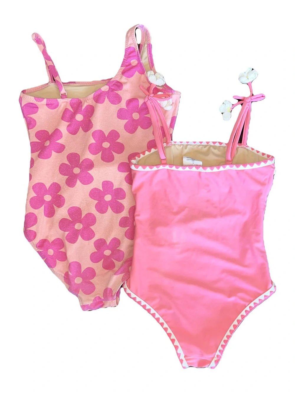 *SET OF 2* Shade Critters Girls Flower Crochet Pink One Piece Bathing Suits Sz 6